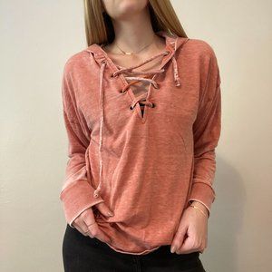 LAST CHANCE!!! Peach Lace Up Hooded Sweatshirt